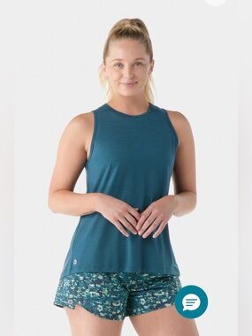 Smartwool Women's Active Ultralite High Neck Tank XL Teal Twilight Blue EUC